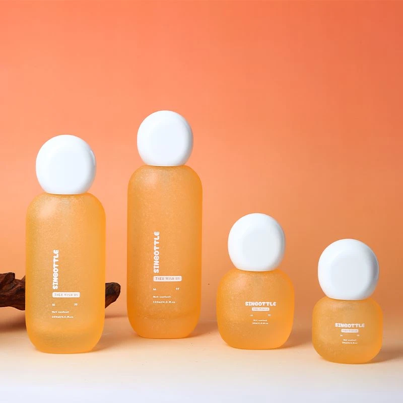 Luxury Crackle Finish Cosmetic Glass Bottle Set 20ml-120ml Frosted Heavy Base Serum Lotion Bottle Custom Matte Skincare Packaging